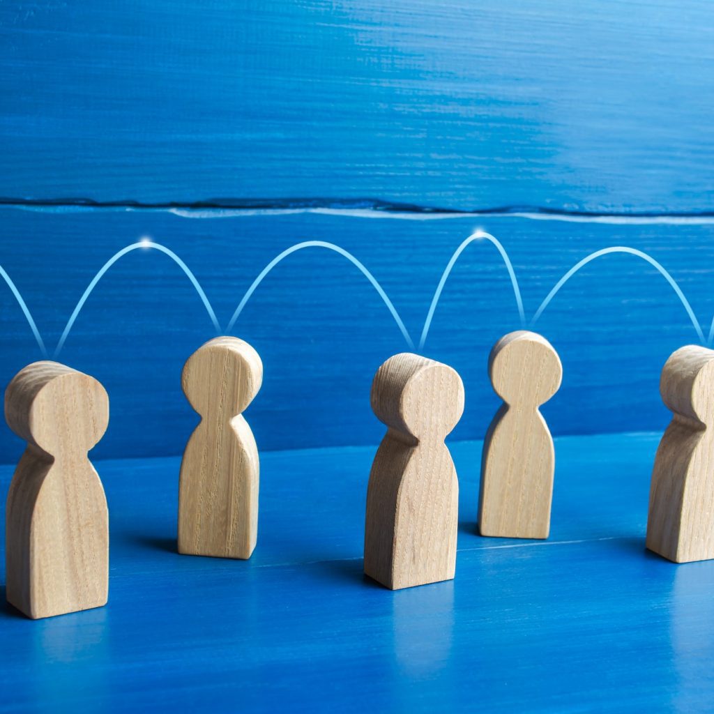 People are connected by a lines. A concept for sharing information